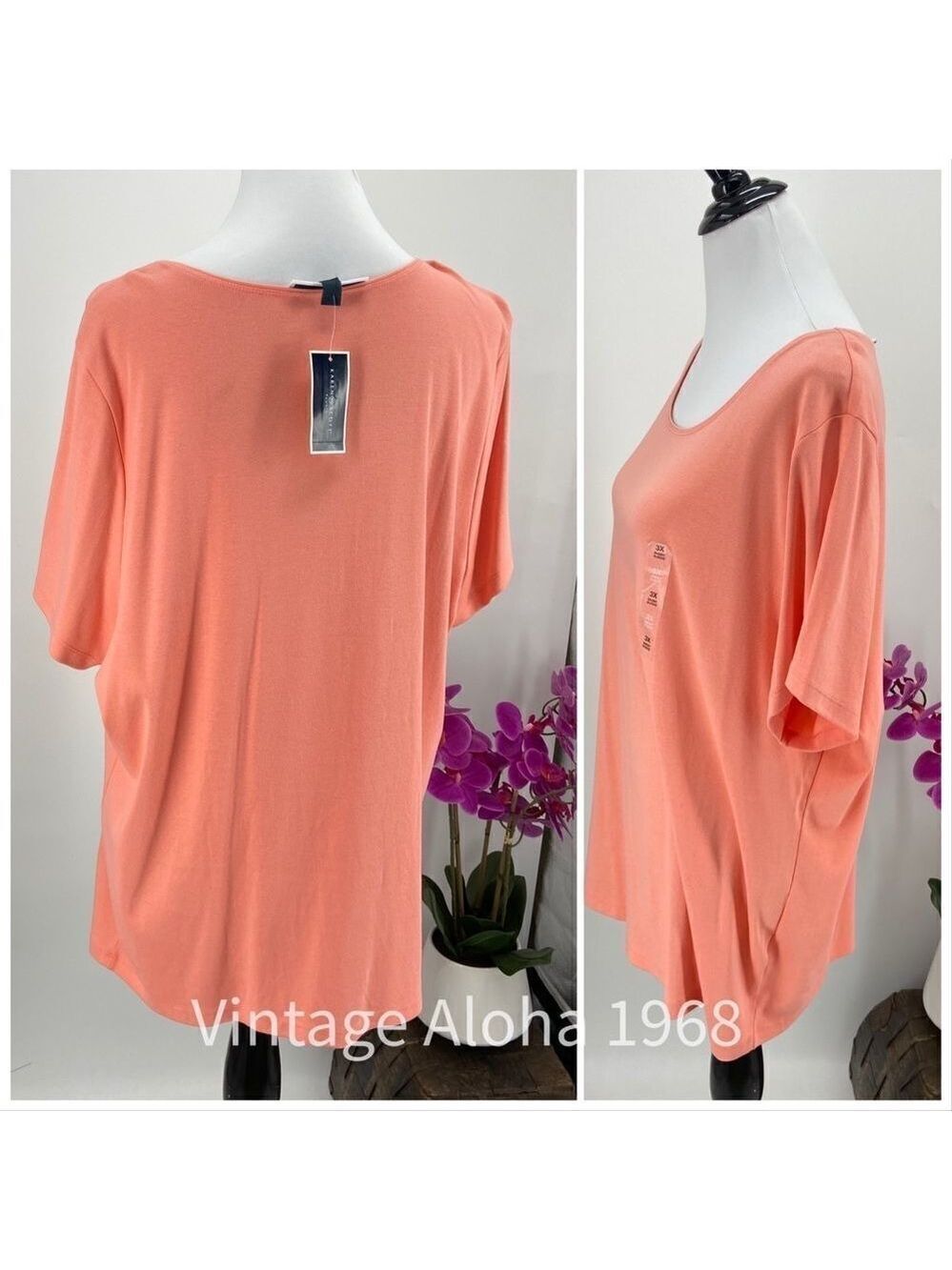 Karen Scott Coral Scoop Neck Tee 3X - Picture 3 of 6